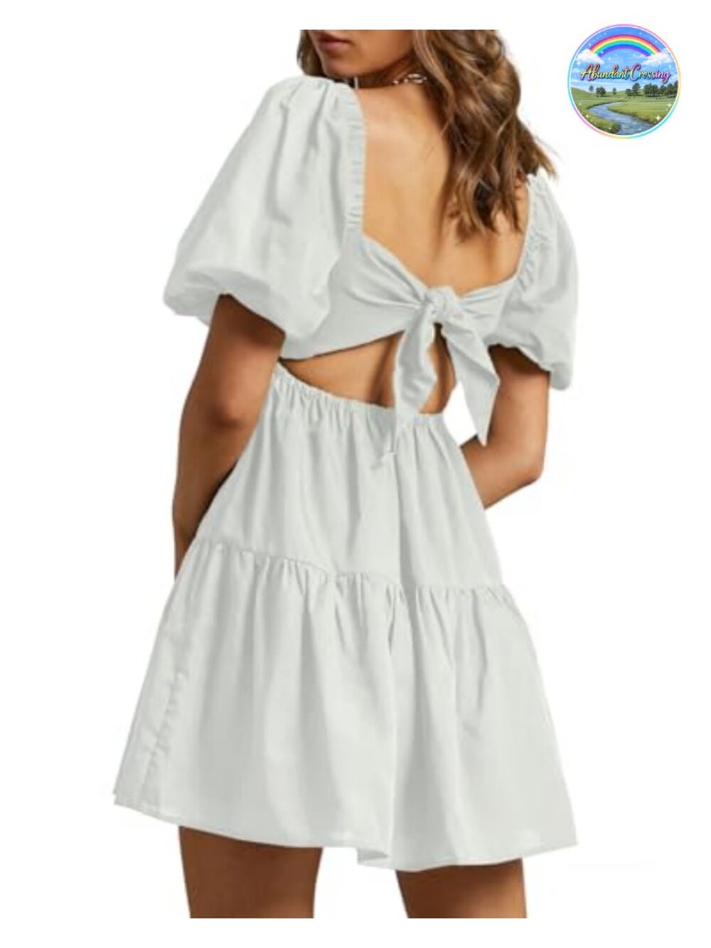 Shy Velvet Women's Cotton Babydoll Mini Dress Tie-Back Summer Casual